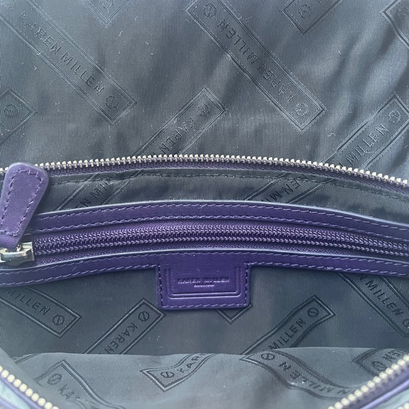 Karen Millen Leather Purple Quilted Clutch Logo Chain Cocktail Shoulder Bag - Picture 9 of 12